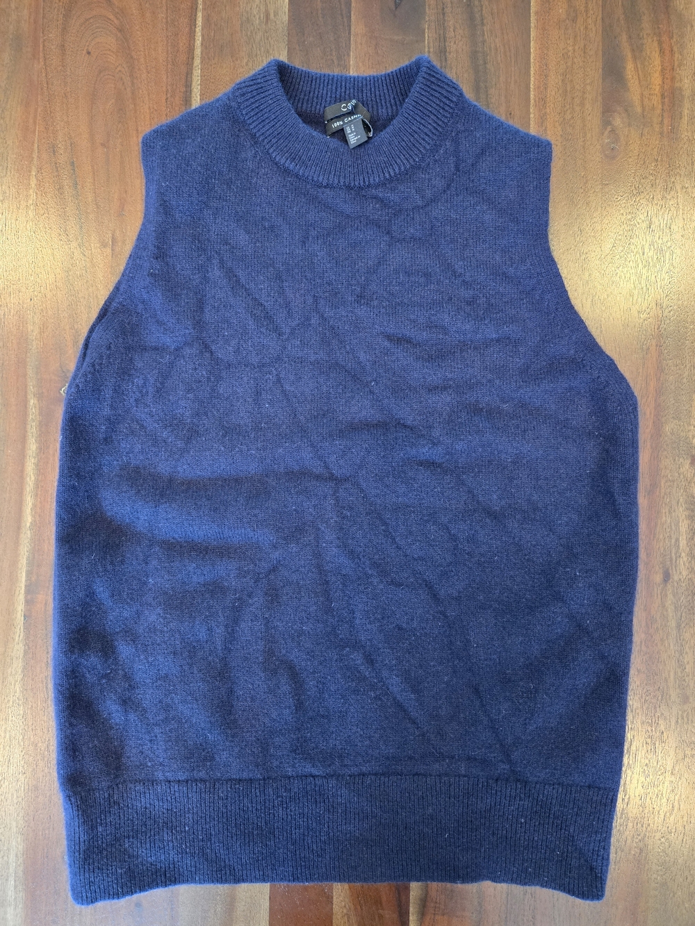 COS 100% Cashmere Crewneck Sweater Vest Navy Blue Size M